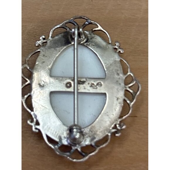 Vintage Sterling Silver Rose Brooch With Hand-Painted Porcelain Floral Cameo Des - Picture 8 of 10